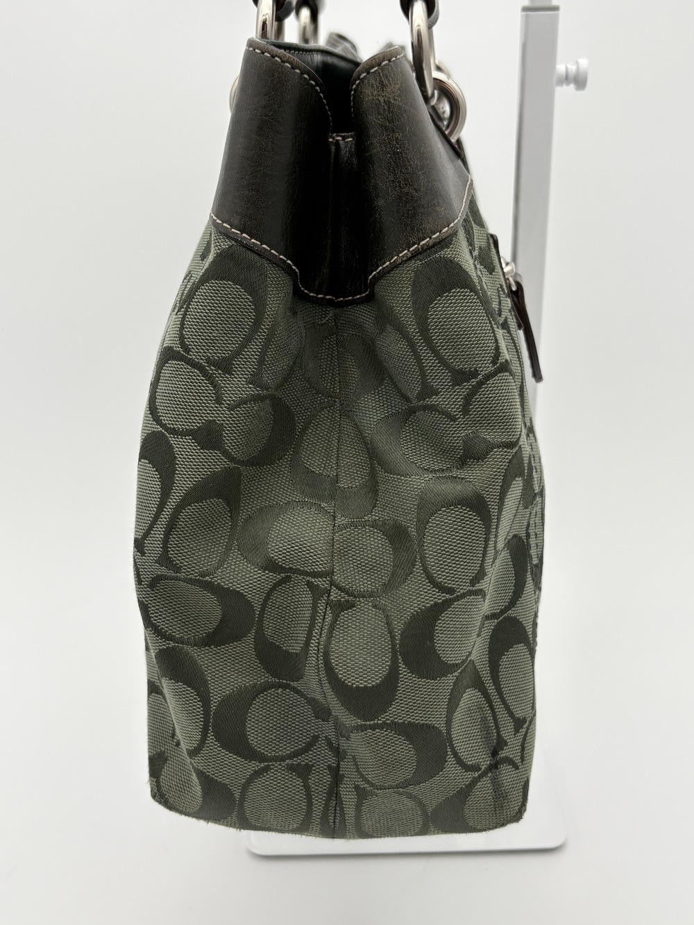 RARE Forest Green & Black Coach Penelope Signature Shopper Tote - Picture 4 of 14